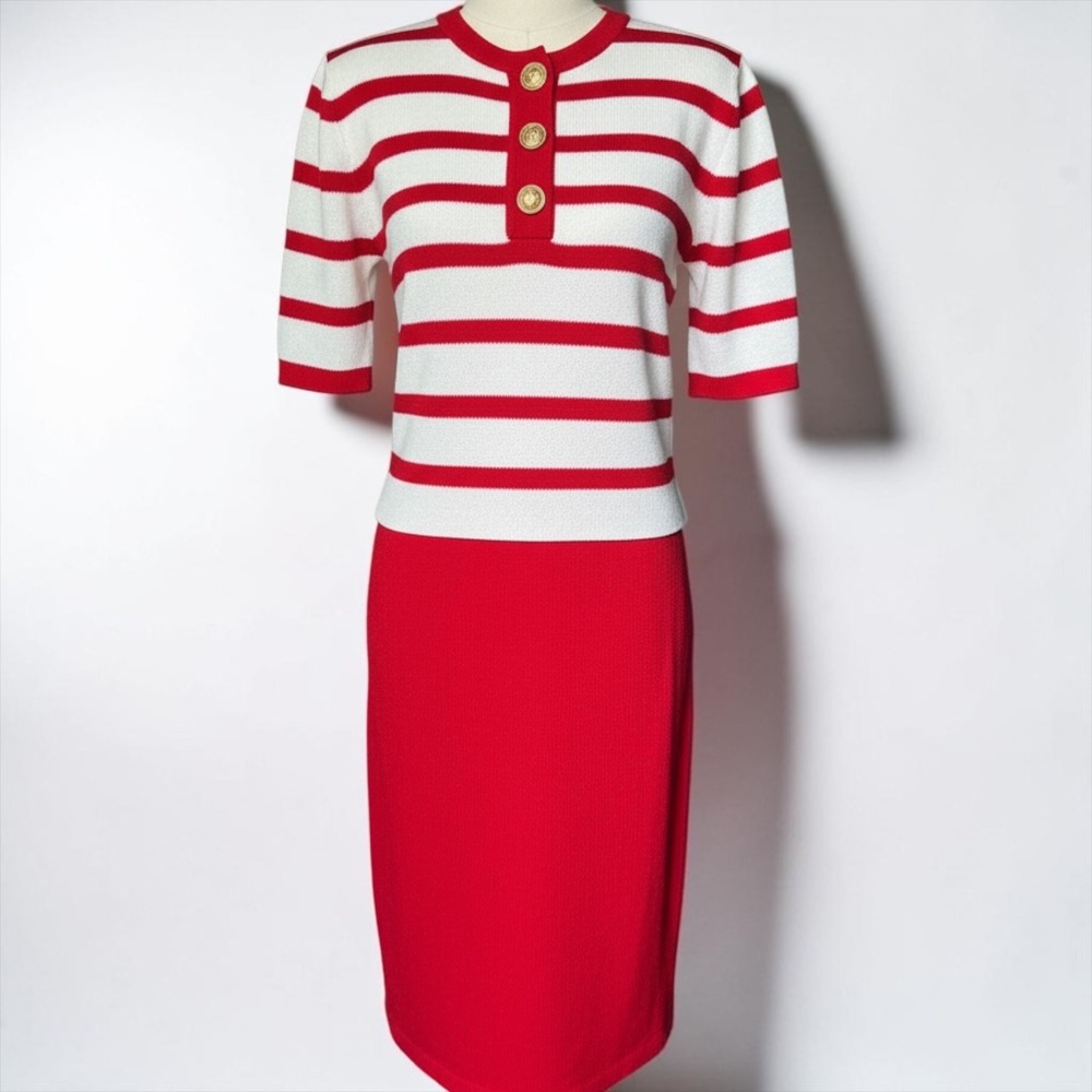 Christian A New York Striped Sweater Dress Red Nautical Gold Buttons Vintage